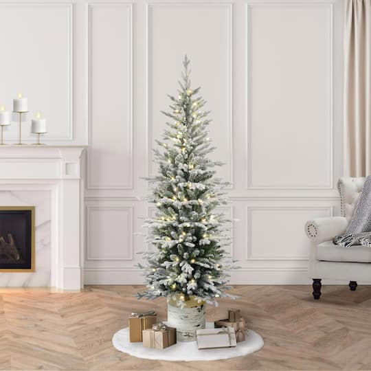 6ft. Pre-Lit Flocked Arctic Fir Pencil Artificial Christmas Tree, Warm White LED Lights